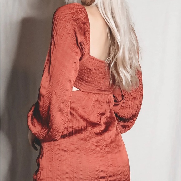 4Si3NNA Lorena Dress | Burnt Orange / Rust Long Sleeve Dress | Size Small - Picture 4 of 9